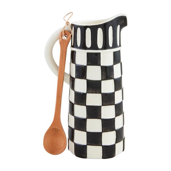 Mud Pie Black and White Check Pitcher Set