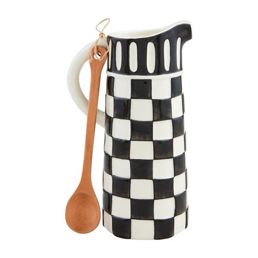 Mud Pie Black and White Check Pitcher Set
