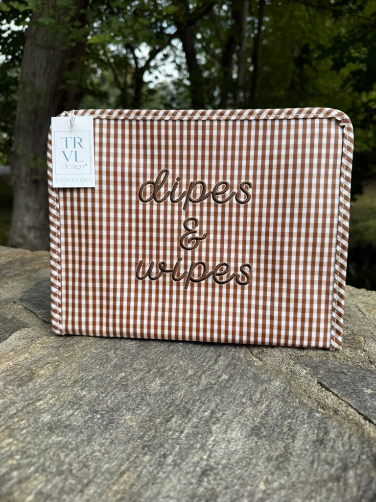 TRVL Large Roadie with "Dipes and Wipes" Embroidery Gingham Coco