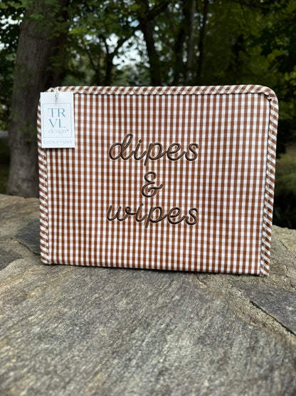 TRVL Large Roadie with "Dipes and Wipes" Embroidery Gingham Coco