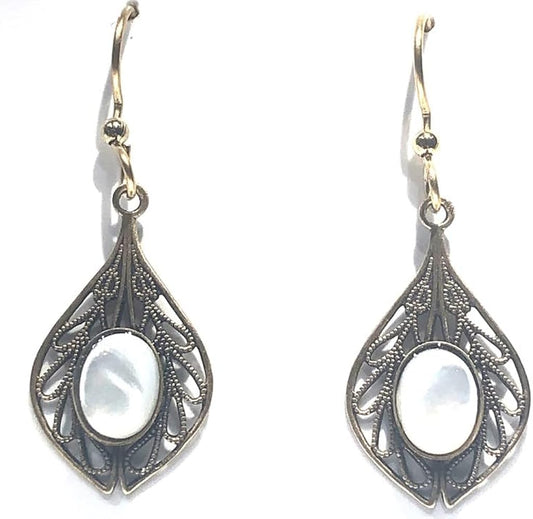 Silver Forest Filigree Tear with Mother of Pearl Drop Earrings