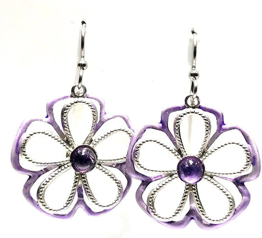 Silver Forest Open Flower with Amethyst Stone