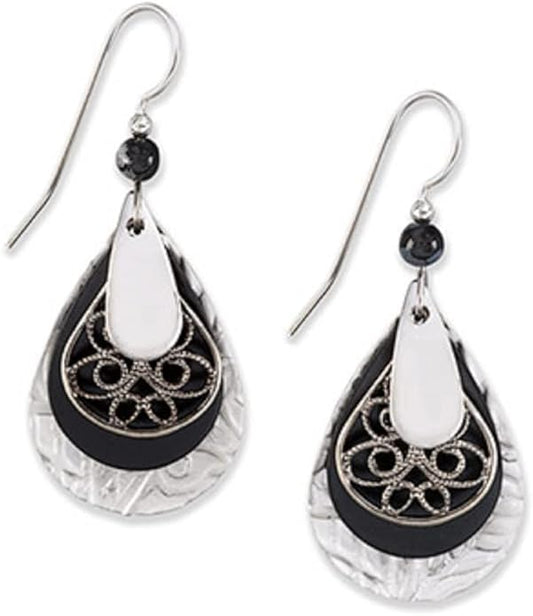 Silver Forest Layered Teardrop Filigree Earrings