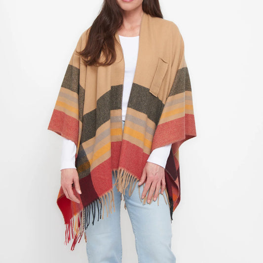 Howard's Sidney Fringe Wrap with Loop Taupe Plaid One Size
