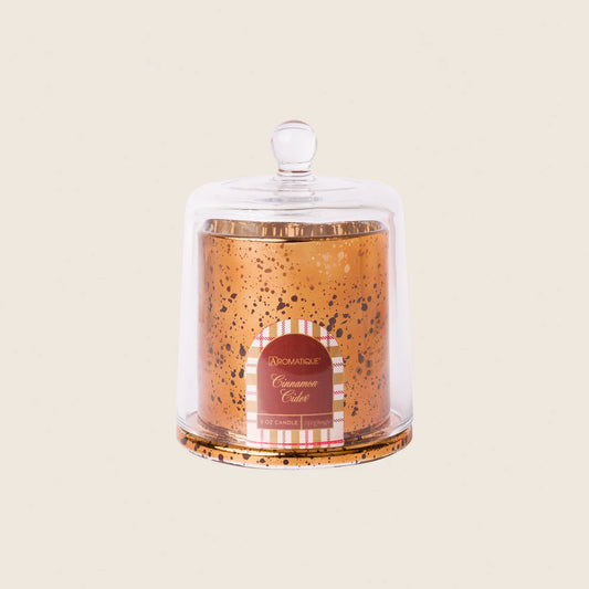 AROMATIQUE Cinnamon Cider 5oz Metallic Candle with Cloche