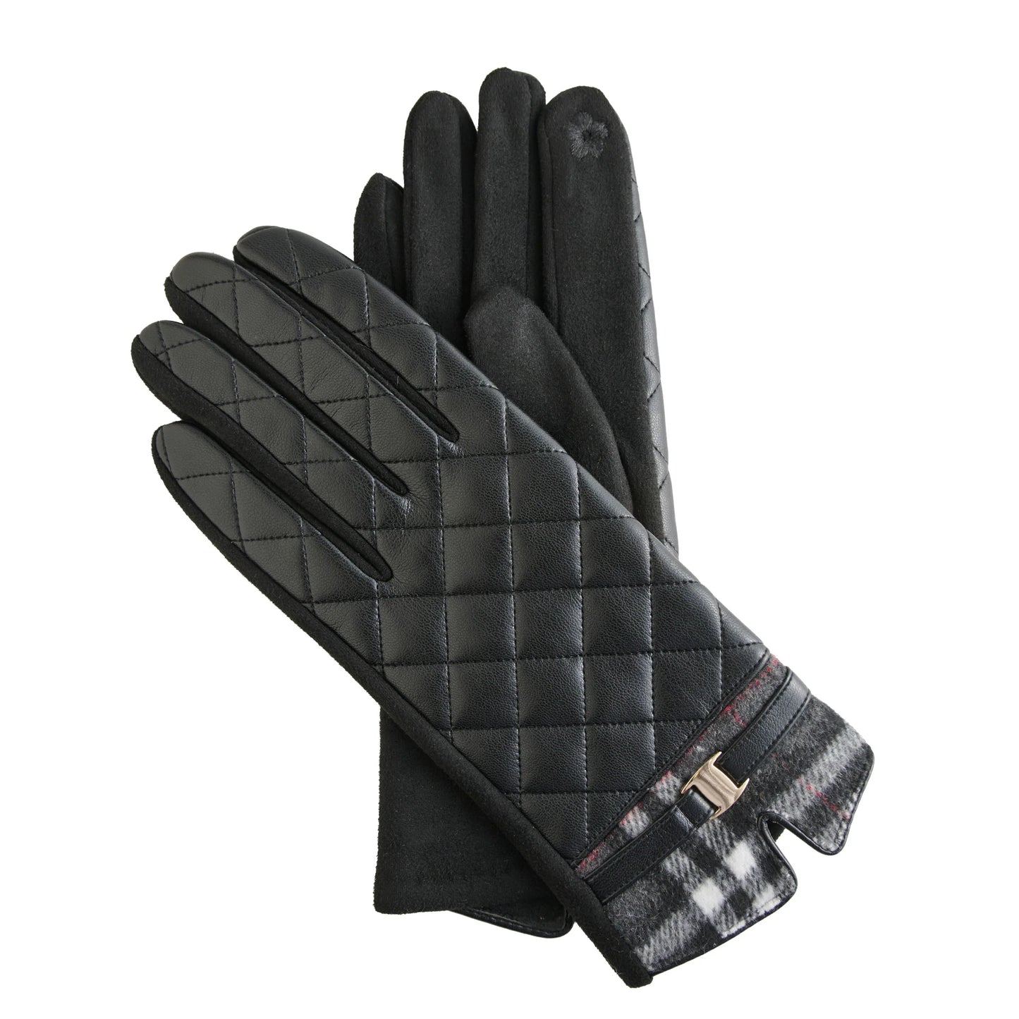 Howard's Vivi Plaid Trim Quilted Vegan Leather Gloves Black