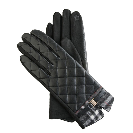 Howard's Vivi Plaid Trim Quilted Vegan Leather Gloves Black