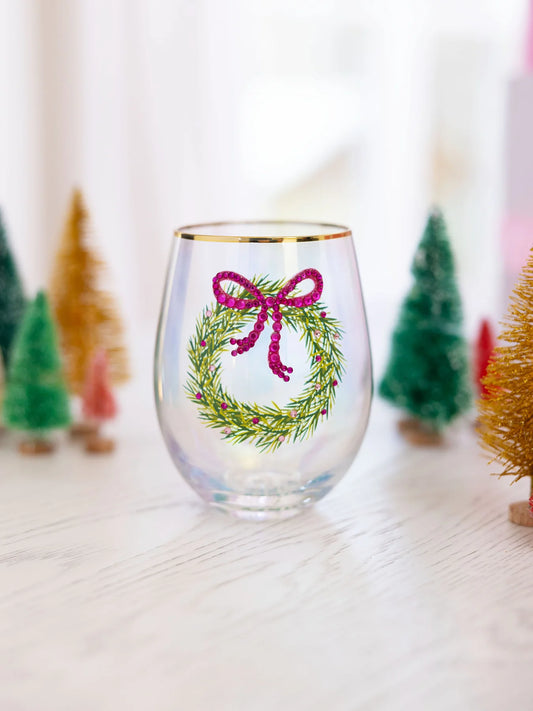 Mary Square Stemless Wine Glass Rhinestone Wreath