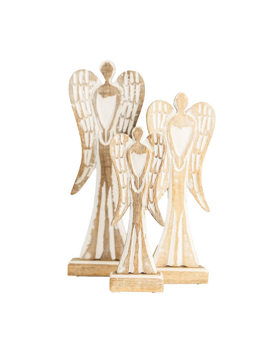 Mary Square Feathered Wood Angel