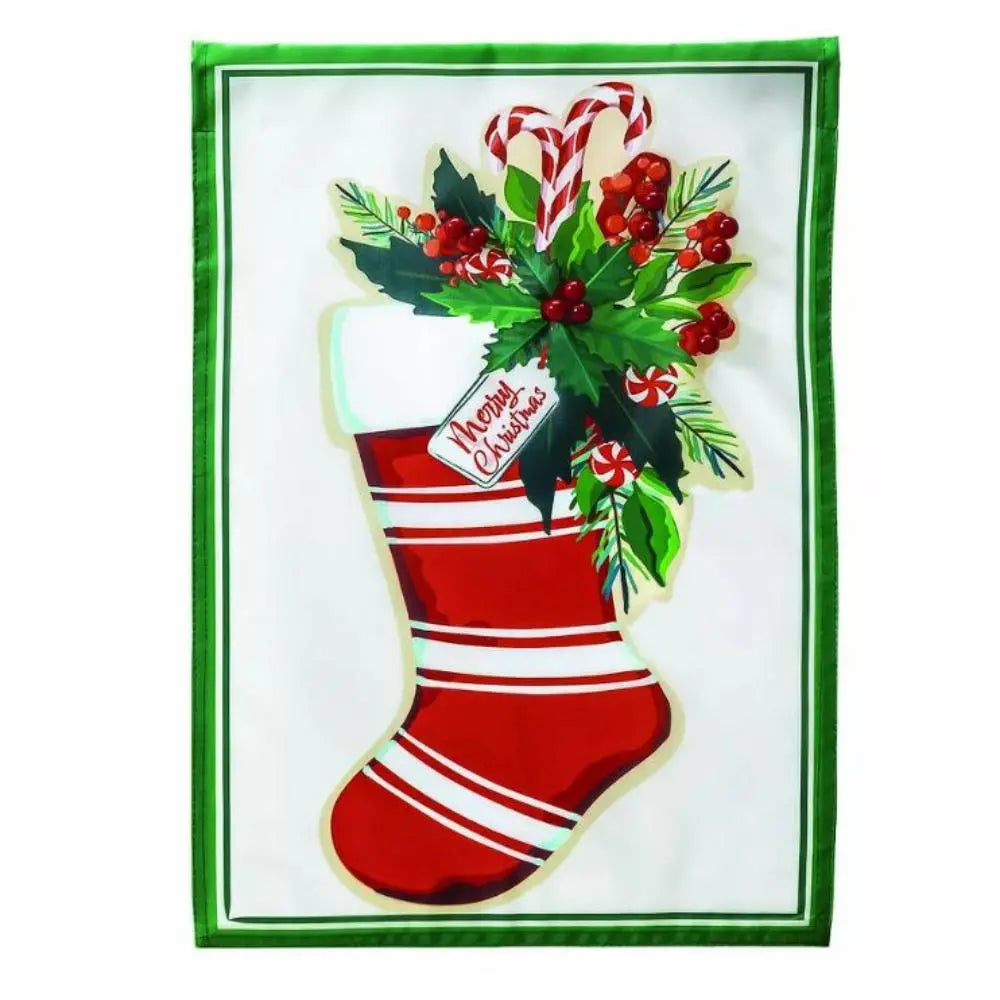 Evergreen Merry Christmas Stocking Applique Garden Flag