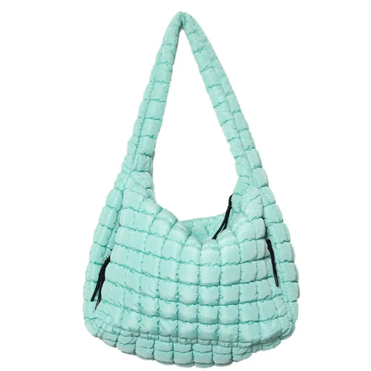 Katydid Oversized Quilted Hobo Tote Bag Mint