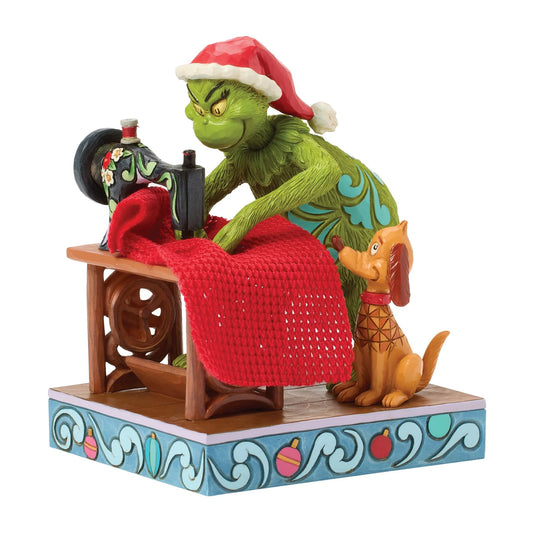 Jim Shore Grinch Sewing Santa Suit with Max