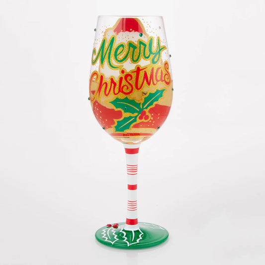 Lolita "Here Comes Santa Claus" Hand Painted Wine Glass