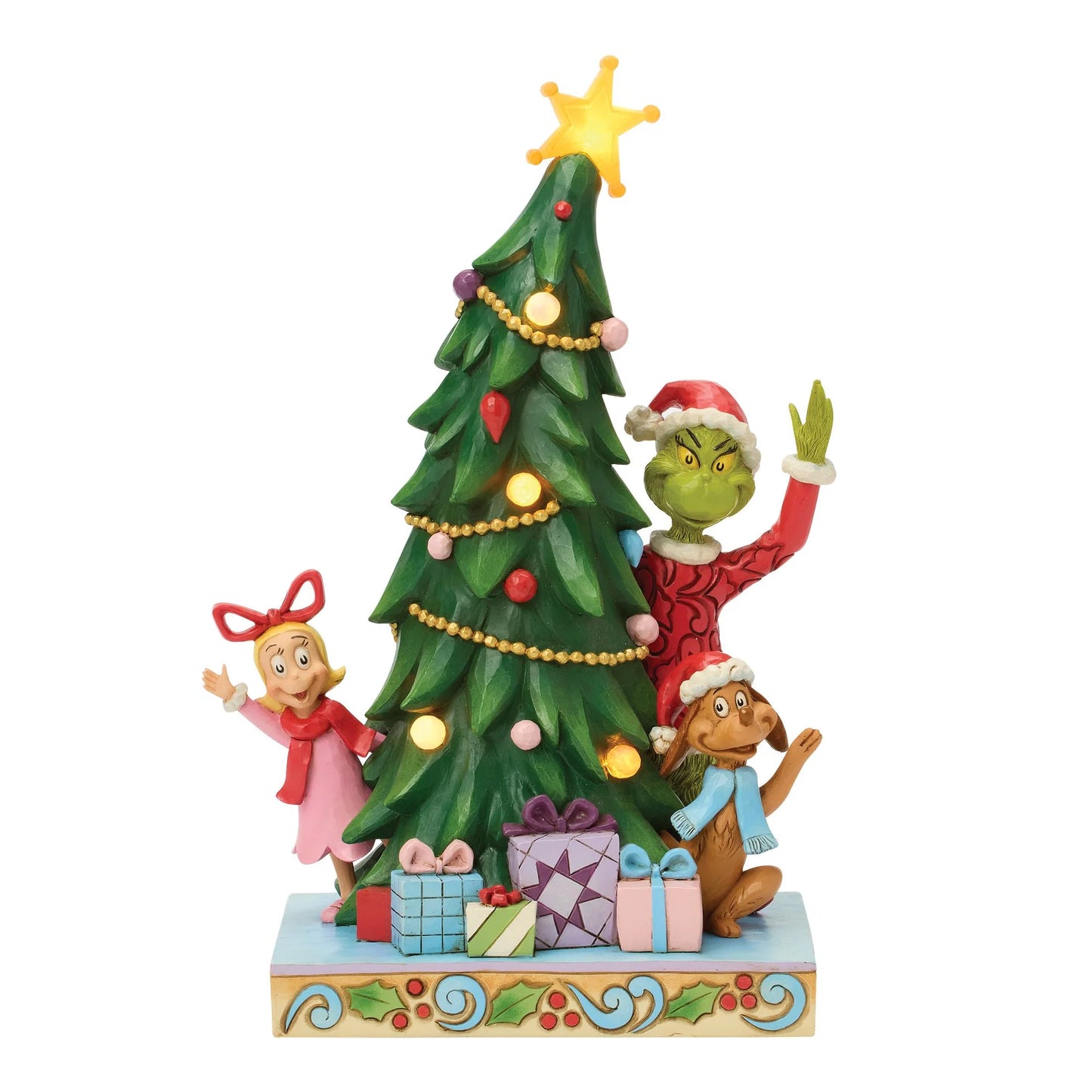 Enesco Jim Shore Grinch, Cindy, Max Peeking by Tree