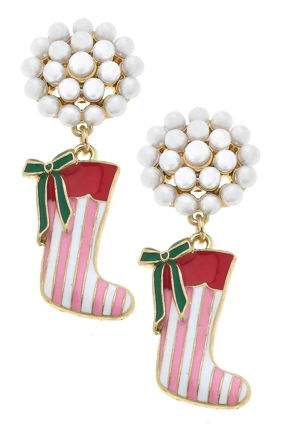 CANVAS Stocking Stuffer Pearl Cluster Enamel Earrings in Pink & Red