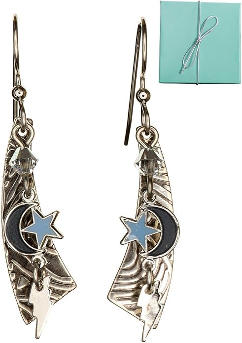 Silver Forest Lighting Bolt Moon Earrings