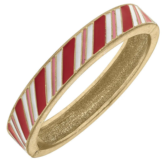 CANVAS Candy Cane Lane Enamel Hinge Bangle in Red & Pink Stripes