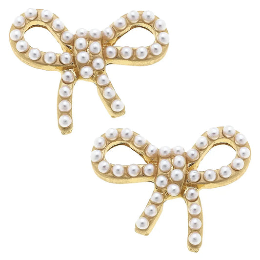 CANVAS Mariah Pearl Studded Bow Stud Earrings in Ivory