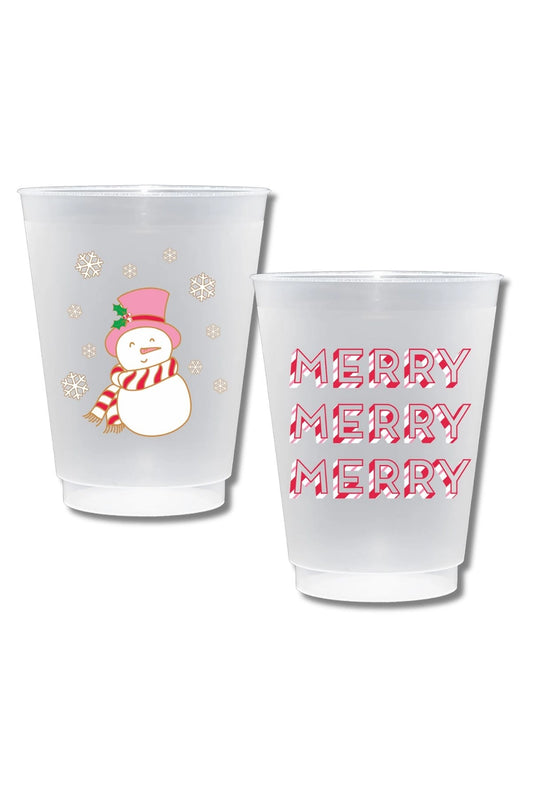 CANVAS Snowman Candy Cane Stripe Double Side Shatterproof Frost Flex Plastic Cups