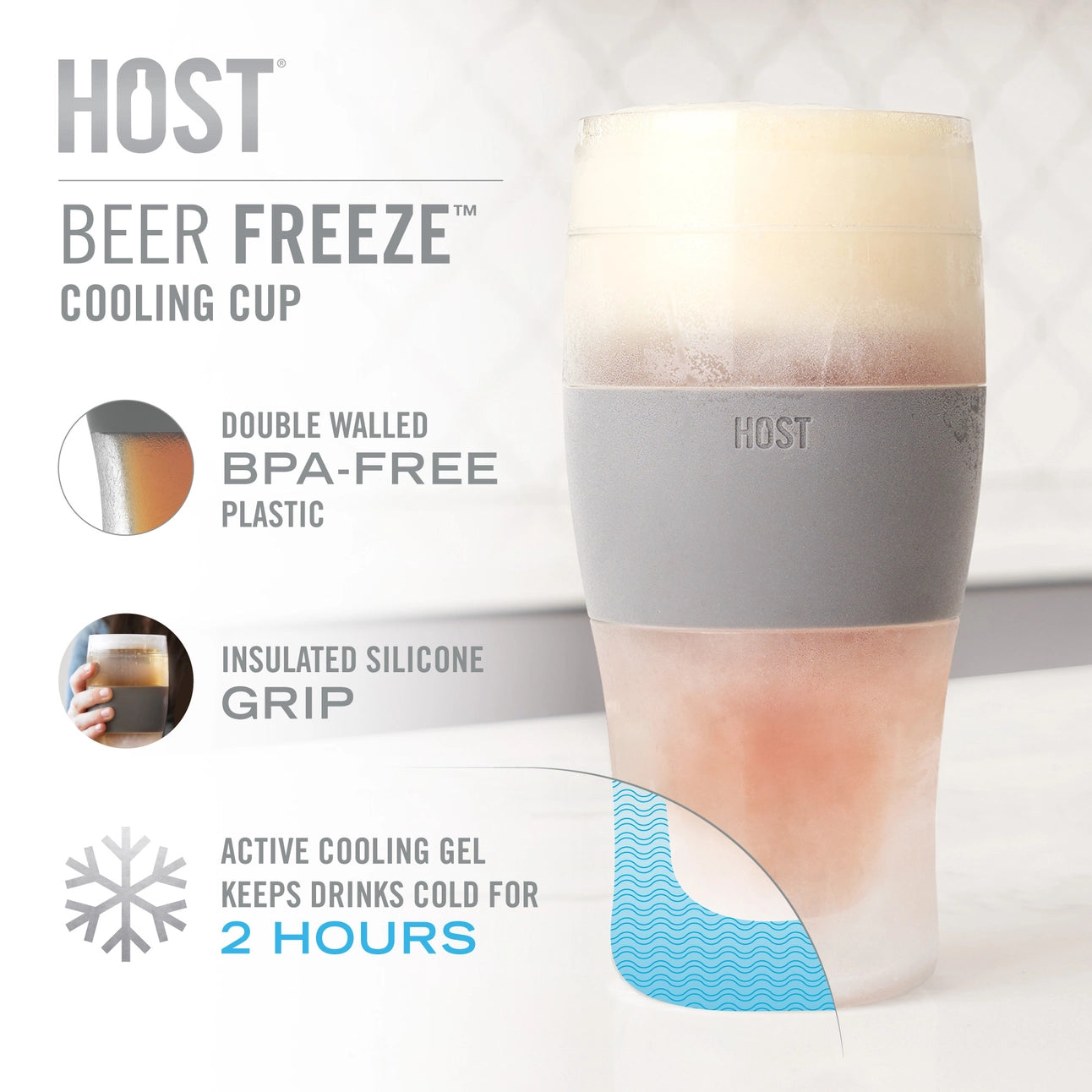 HOST Beer Freeze™ Cooling Cup Insulated w/ Cooling Gel - Gray