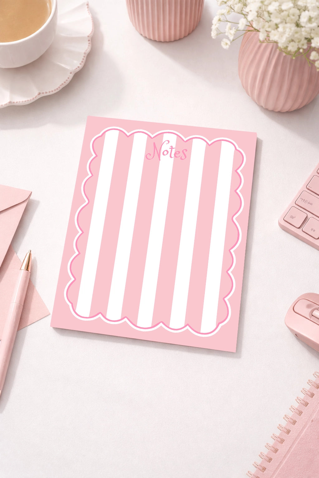Designs Carolinas Pastel Stripes Scalloped Border Notepad