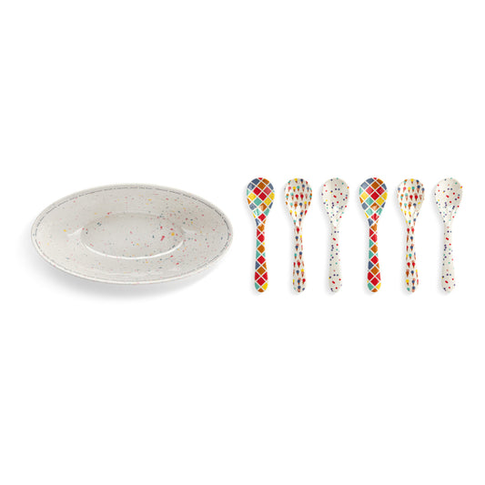 Demdaco Confetti Melamine Sundae Bowl with 6 Spoons