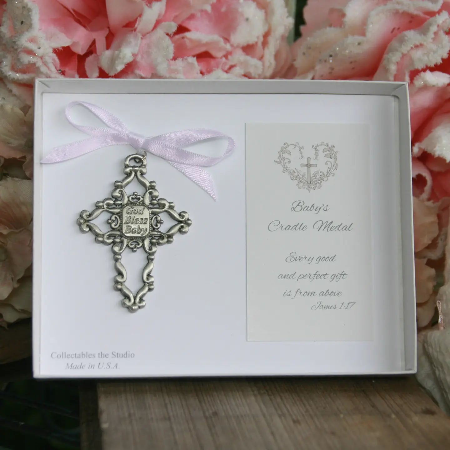 Baby Cradle Medal God Bless Baby Cross