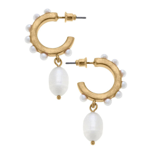 CANVAS Katelyn Pearl Studded Hoop Drop Earrings In Ivory