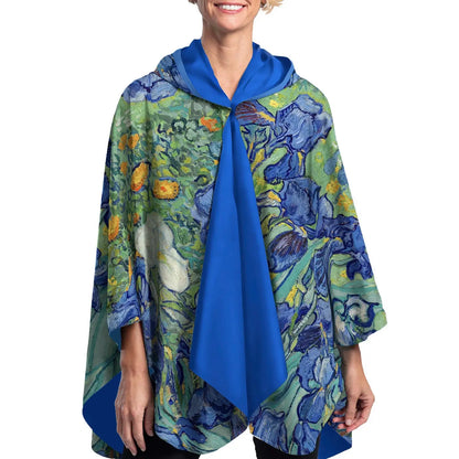 RainCapers Van Gogh Irises Reversible Rain Cape – Lightweight Hooded Wrap For Women