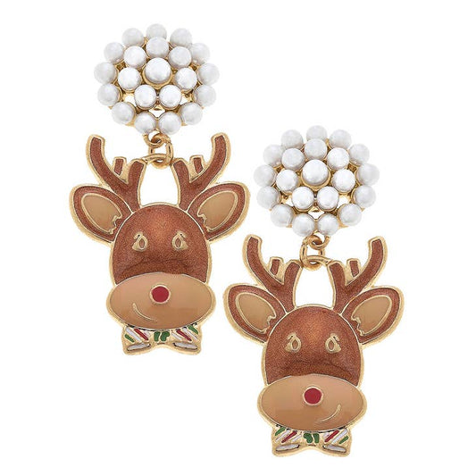 CANVAS Reindeer Enamel Earrings in Brown