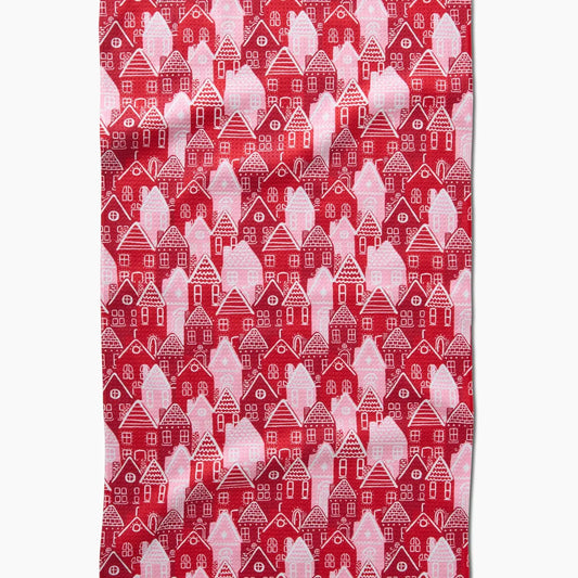 Geometry Christmas Houses Kitchen Tea Towel