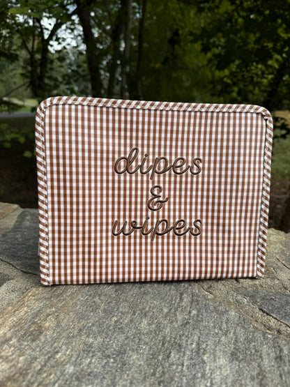 TRVL Large Roadie with "Dipes and Wipes" Embroidery Gingham Coco