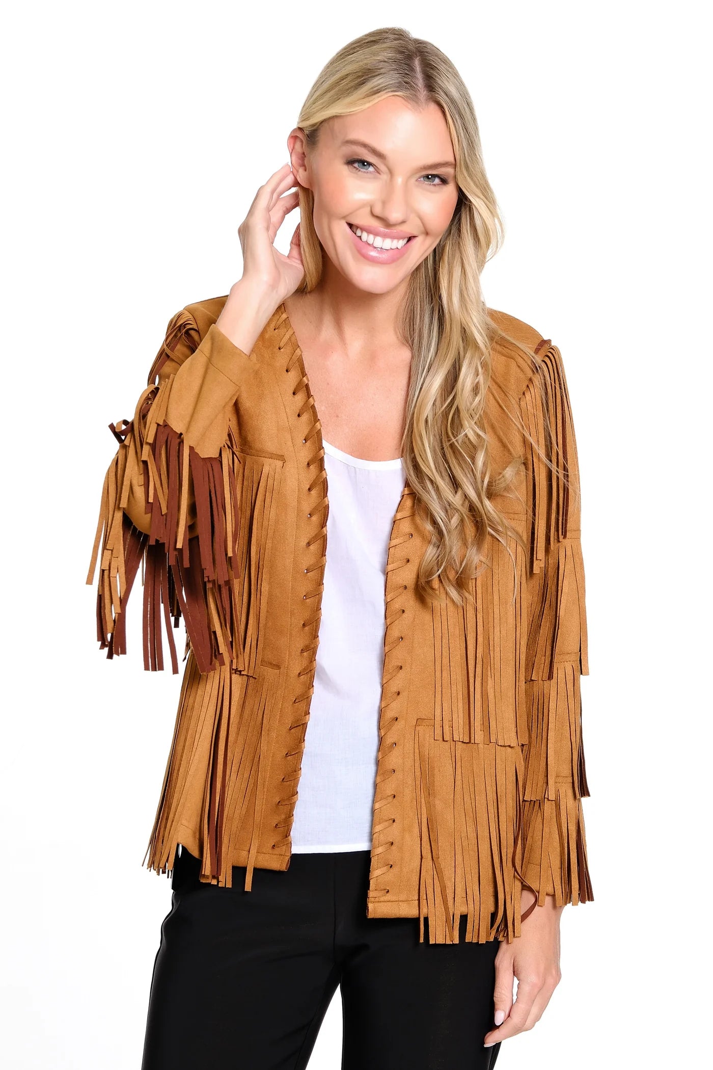 Ali Miles Faux Suede Fringe Jacket - Tobacco