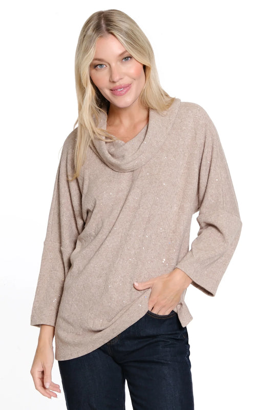 Ali Miles Pointelle Sparkle Sweater - Caramel