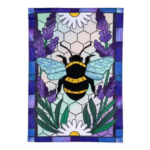 Evergreen  Lavender Honey Bee Applique Garden Flag
