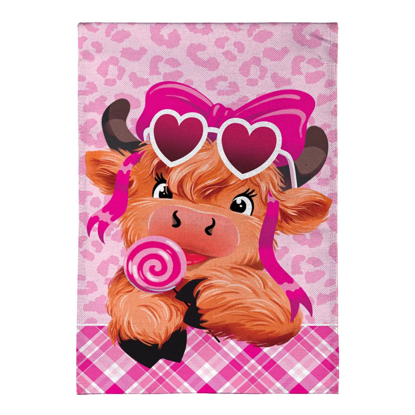 Evergreen Lovely Laverne The Highland Cow Burlap Garden Flag
