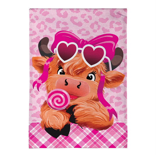 Evergreen Lovely Laverne The Highland Cow Burlap Garden Flag