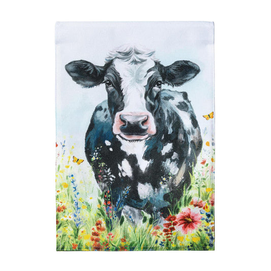 Evergreen Petal & Plow Floral Cow Burlap Garden Flag