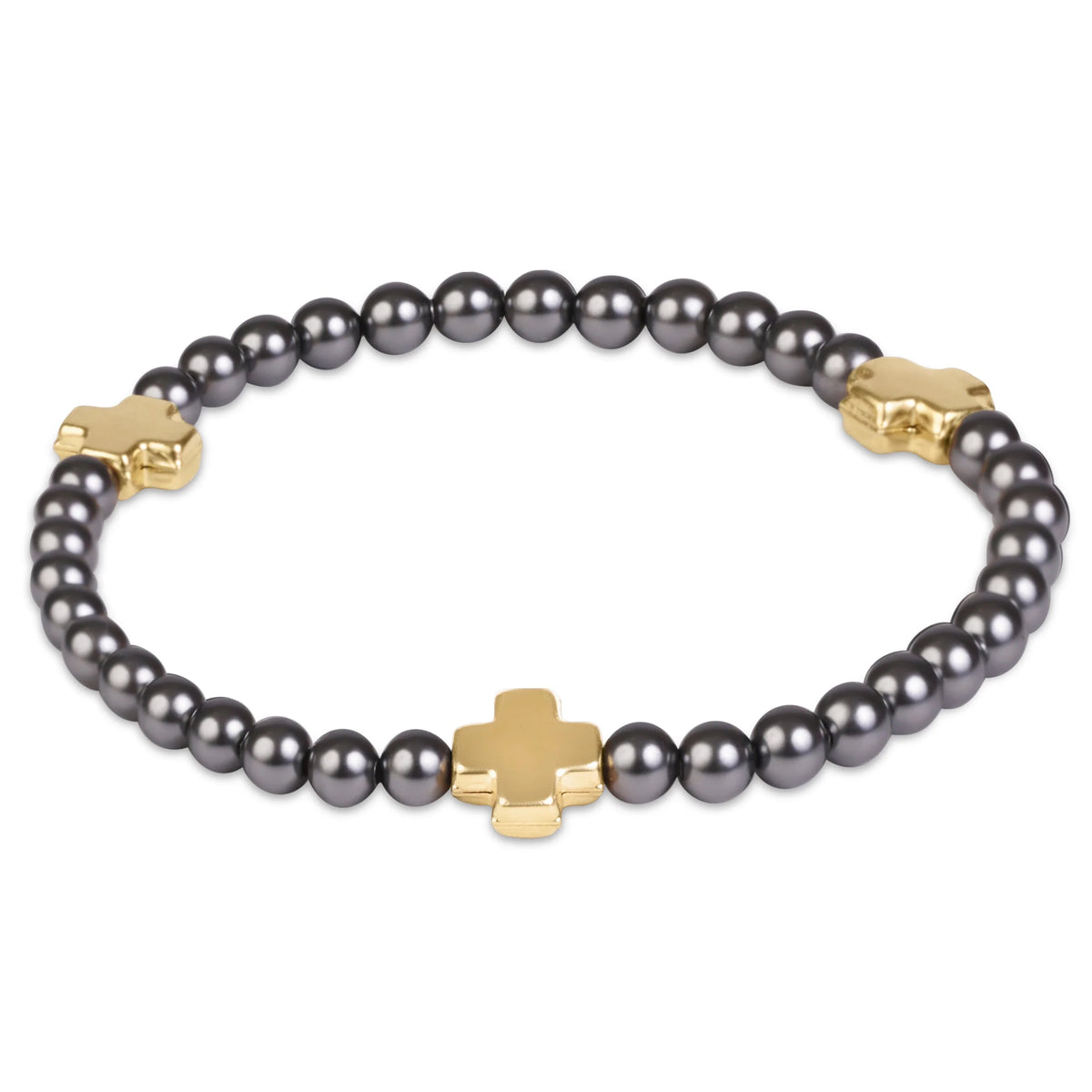 Enewton Signature Cross 4mm Pearl Dark Grey Bracelet - Gold