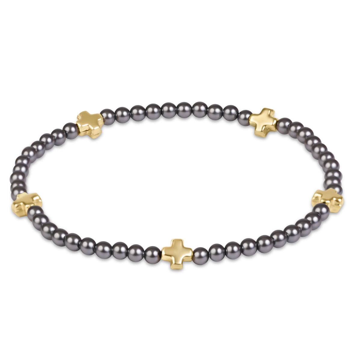 Enewton Signature Cross Small 3mm Pear Dark Grey Bracelet - Gold