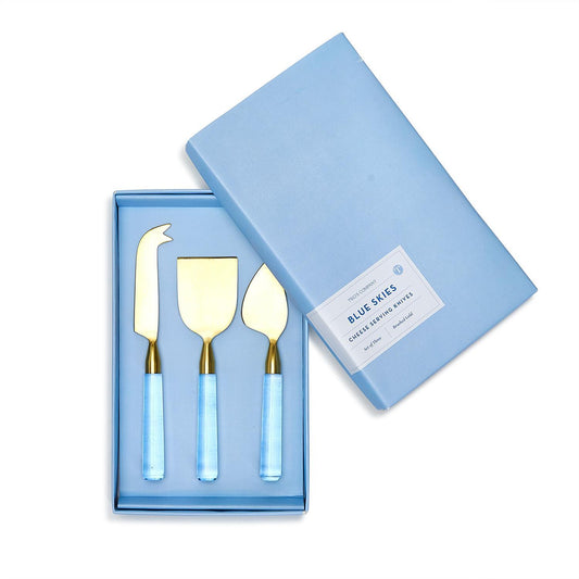 Two's Company Blue Skies Set of 3 Cheese Knives in Gift Box