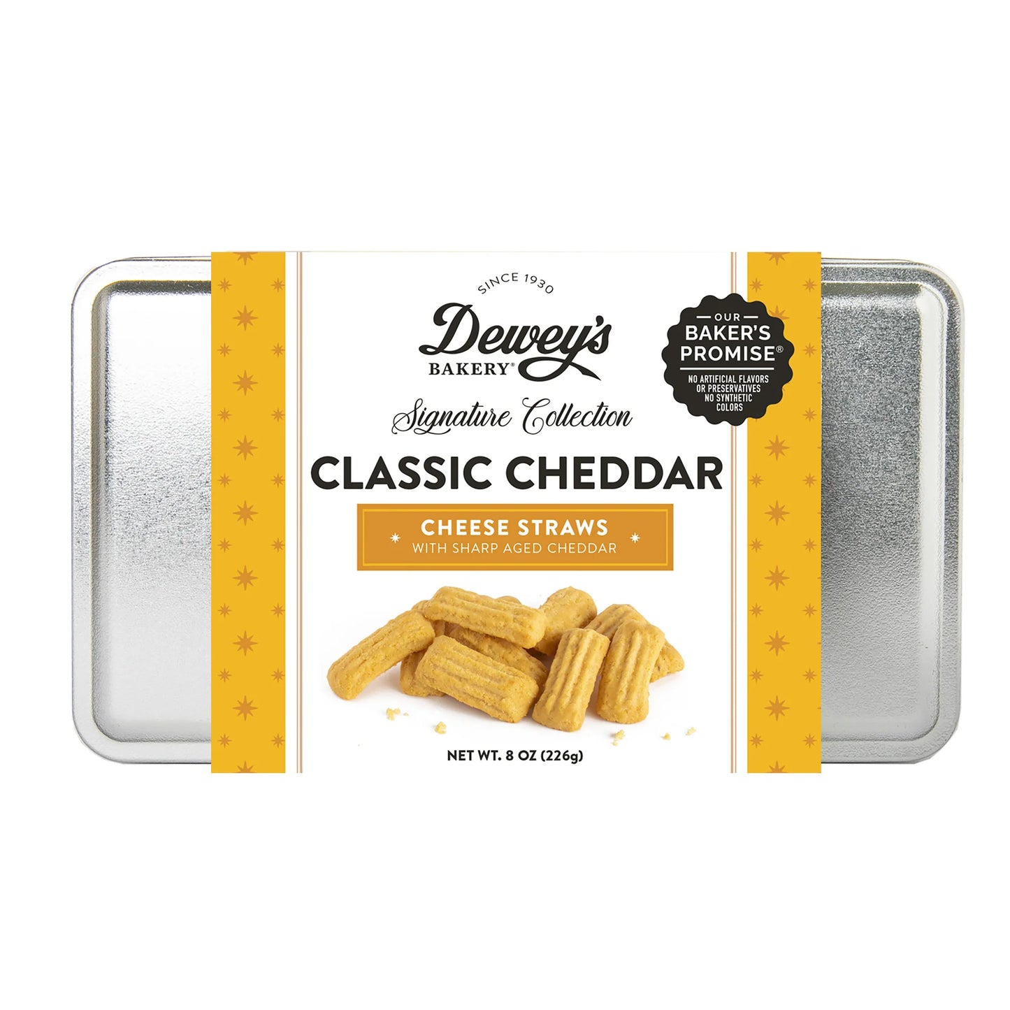 Dewey's Bakery Classic Cheddar Cheese Straw Tin 8oz