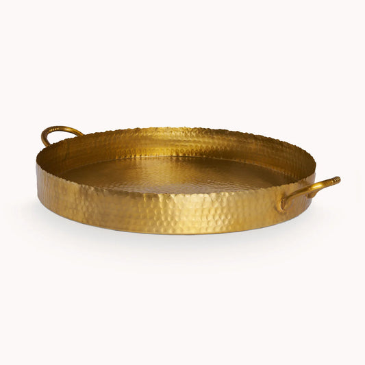 India Handicrafts Round Hammered Gold Tray