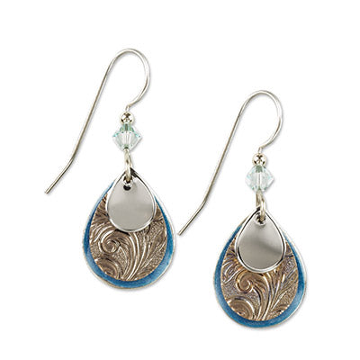 Silver Forest Blue Triple Teardrop Earrings