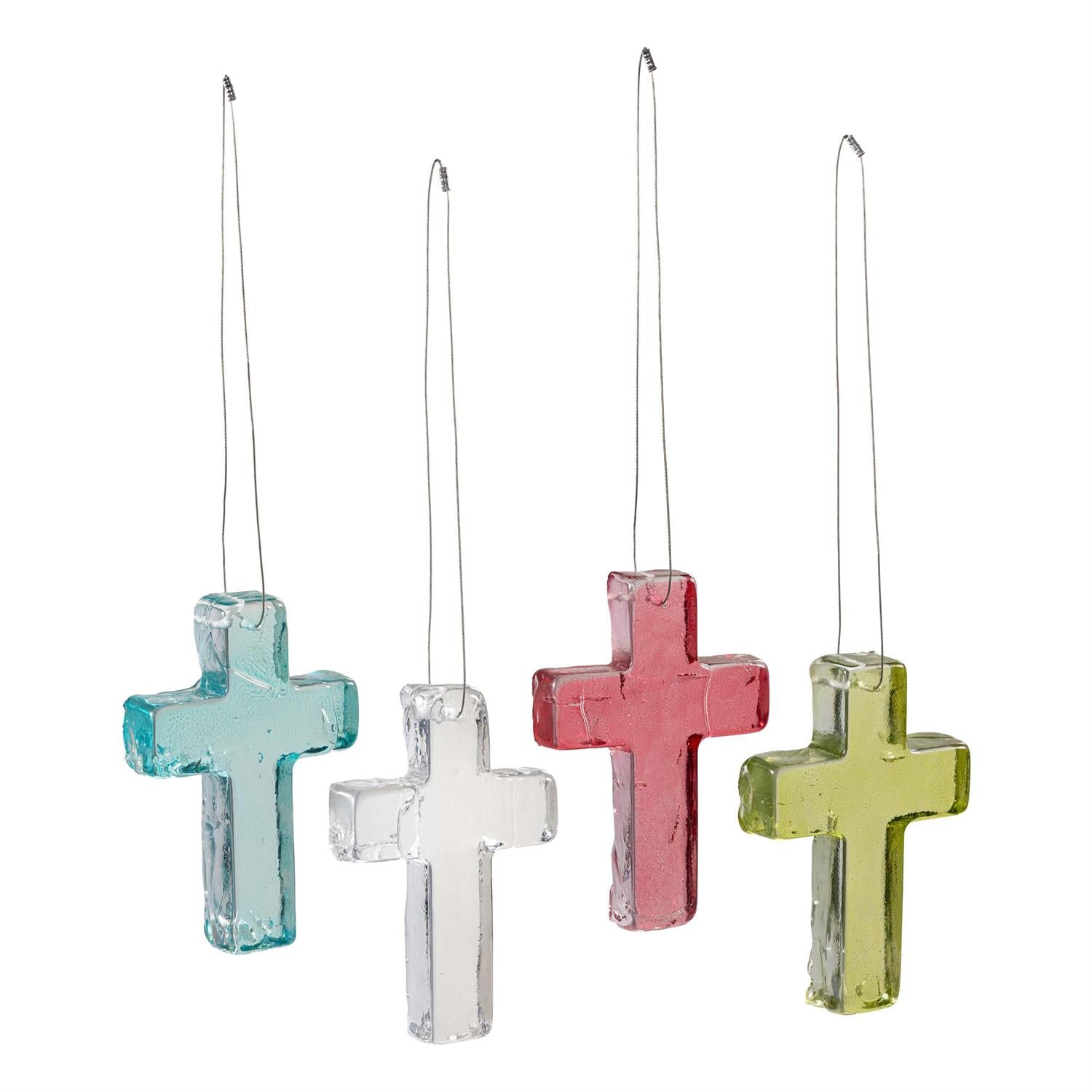 Evergreen Memorial Glass Cross Outdoor Hanging Decor - gg's art frames gifts