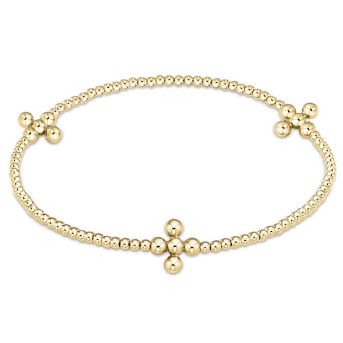 Enewton Signature Cross Gold Pattern 2mm Bead Bracelet - Classic Beaded Signature Cross Gold - 3mm Bead Gold