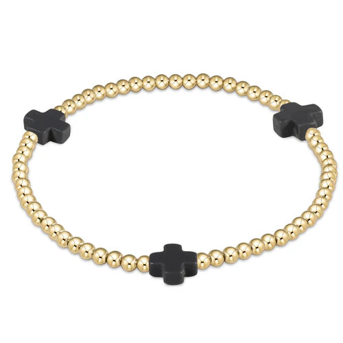 Enewton Extends - Signature Cross Gold Pattern 3mm Bead Bracelet - Charcoal