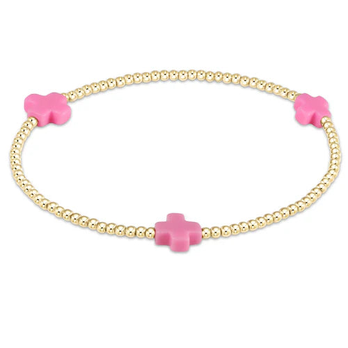 Enewton Signature Cross Gold Pattern 3mm Bead Bracelet - Bright Pink