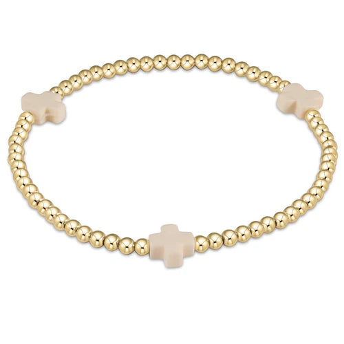 Enewton Signature Cross Gold Pattern 3mm Bead Bracelet - Off White