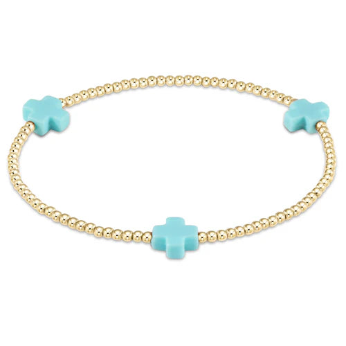 Enewton Signature Cross Gold Pattern 3mm Bead Bracelet - Turquoise